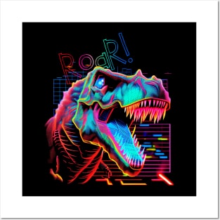 T-Rex Neon ROAR! Posters and Art